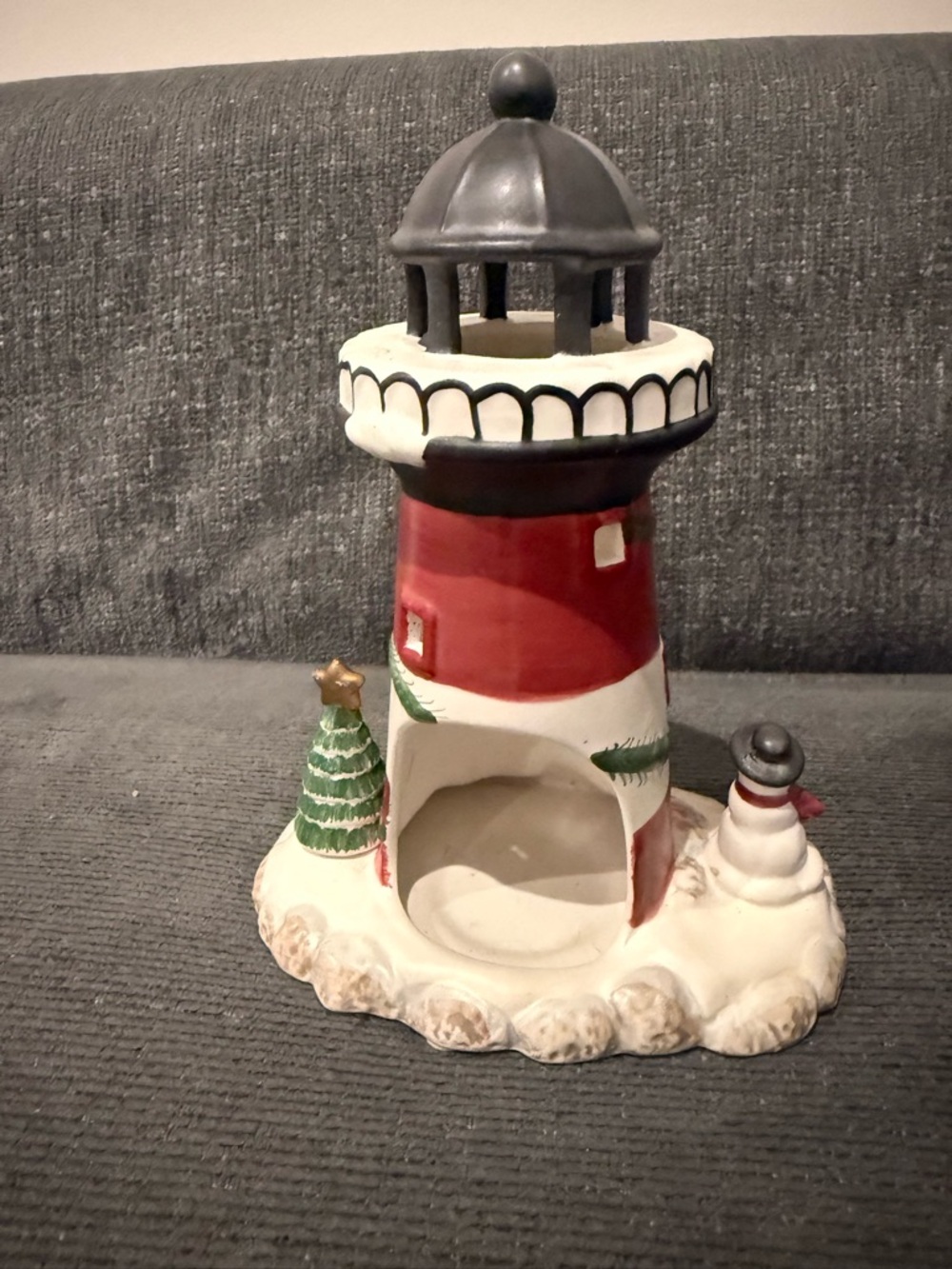Holiday Red and White Lighthouse Tea lite Candle Decor